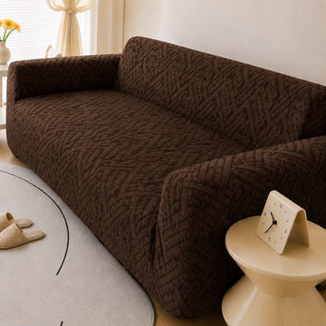 Royal Wave Jersey Velvet Sofa Cover Brown