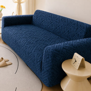 Royal Wave Jersey Velvet Sofa Cover Blue