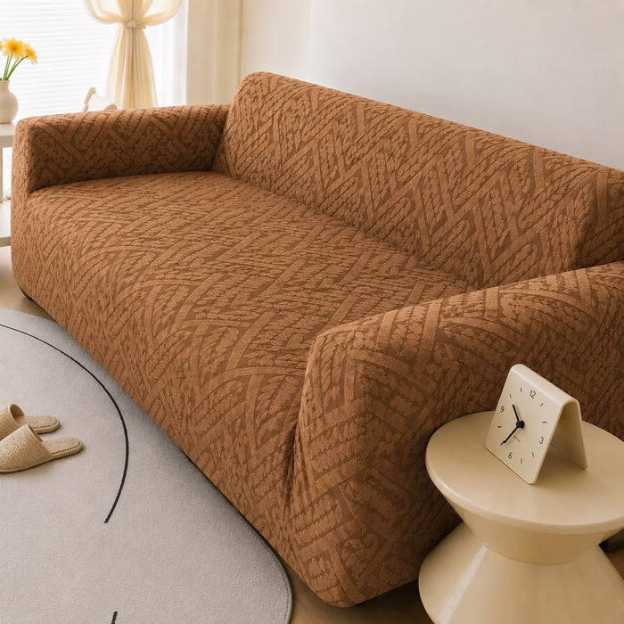 Royal Wave Jersey Velvet Sofa Cover Copper