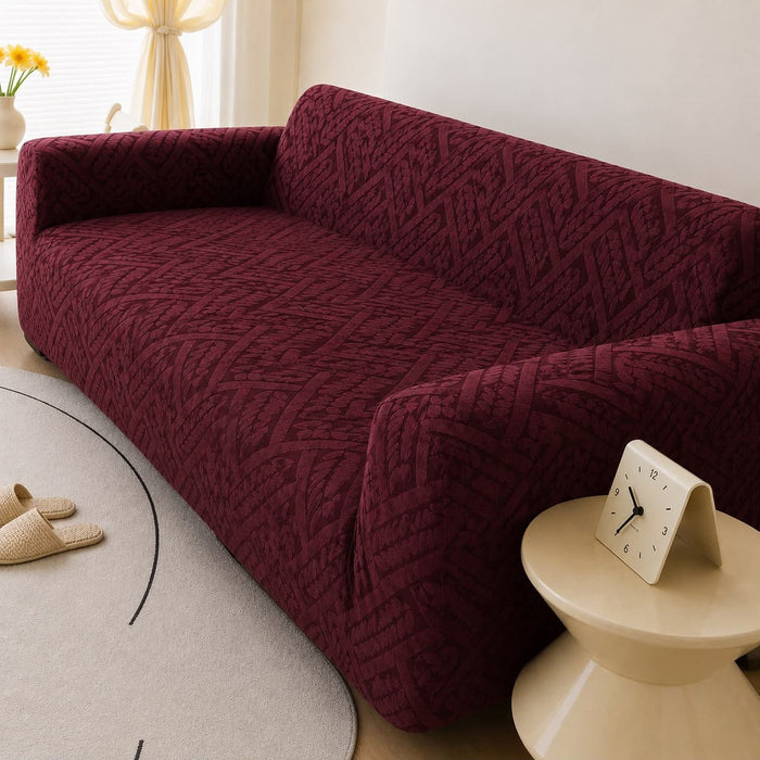 Royal Wave Jersey Velvet Sofa Cover Mehroon