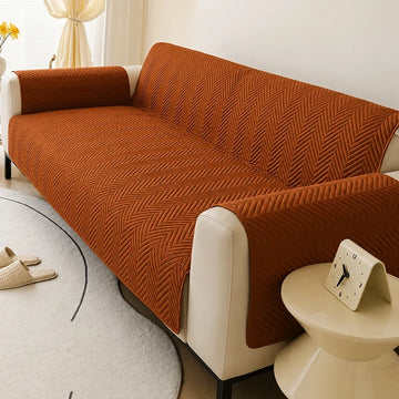 Zigzag Ultrasonic Quilted Sofa Cover Copper
