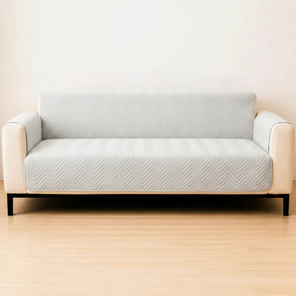 Zigzag Ultrasonic Quilted Sofa Cover White