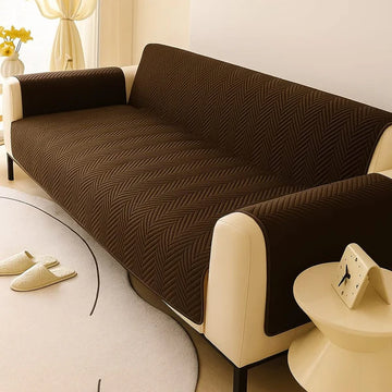 Zigzag Ultrasonic Quilted Sofa Cover Brown