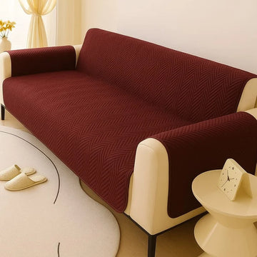 Zigzag Ultrasonic Quilted Sofa Cover Maroon