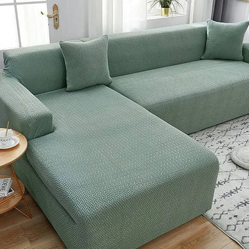 Jacquard Stripe Sofa Cover – L-Shape – Light Green